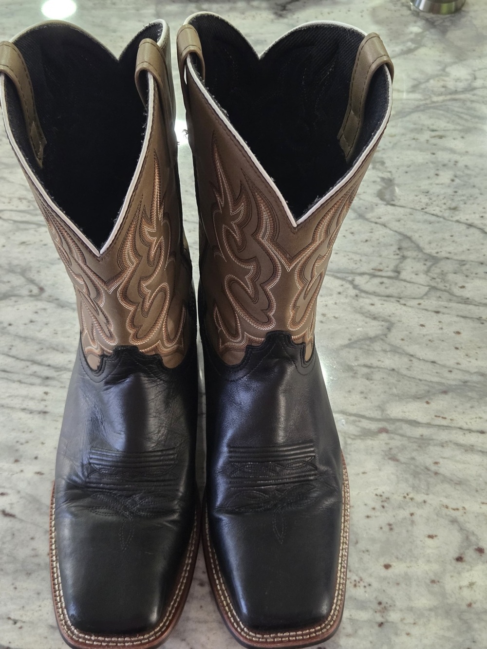 Laredo Black Foot with Tan Embroidered Shaft Western Boots